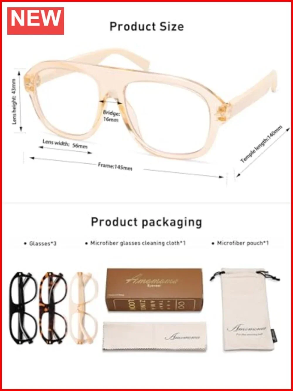 3 Pack Oversized Aviator Blue Light Reading Glasses Spring Hinge Polycarbonate